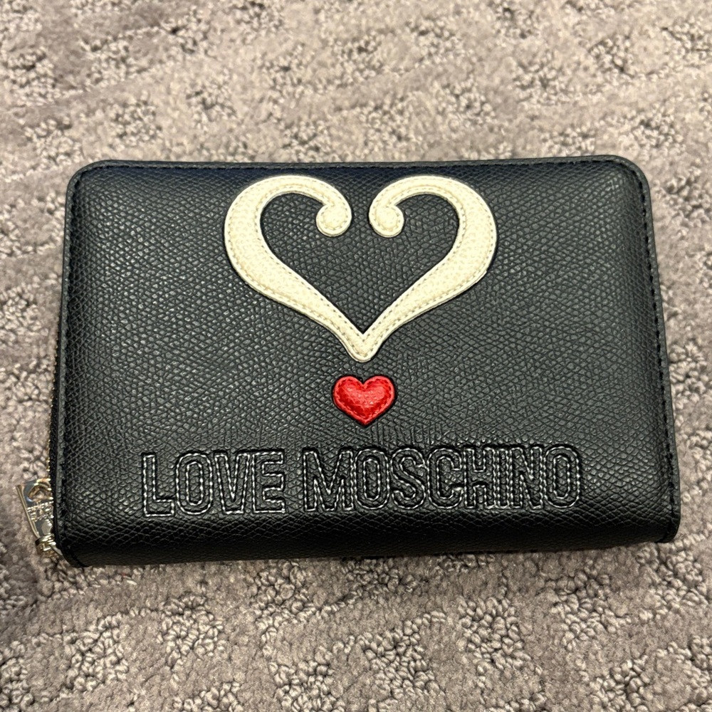 Love Moschino Black Card Holder with Heart Accents